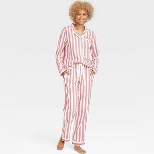 Stars Above 2 Piece Flannel Red and White Striped Pajama Set Extra Small